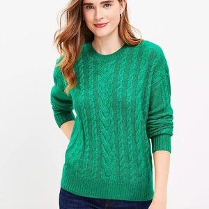 NWT Loft Cable Knit Green Sweater Size XS